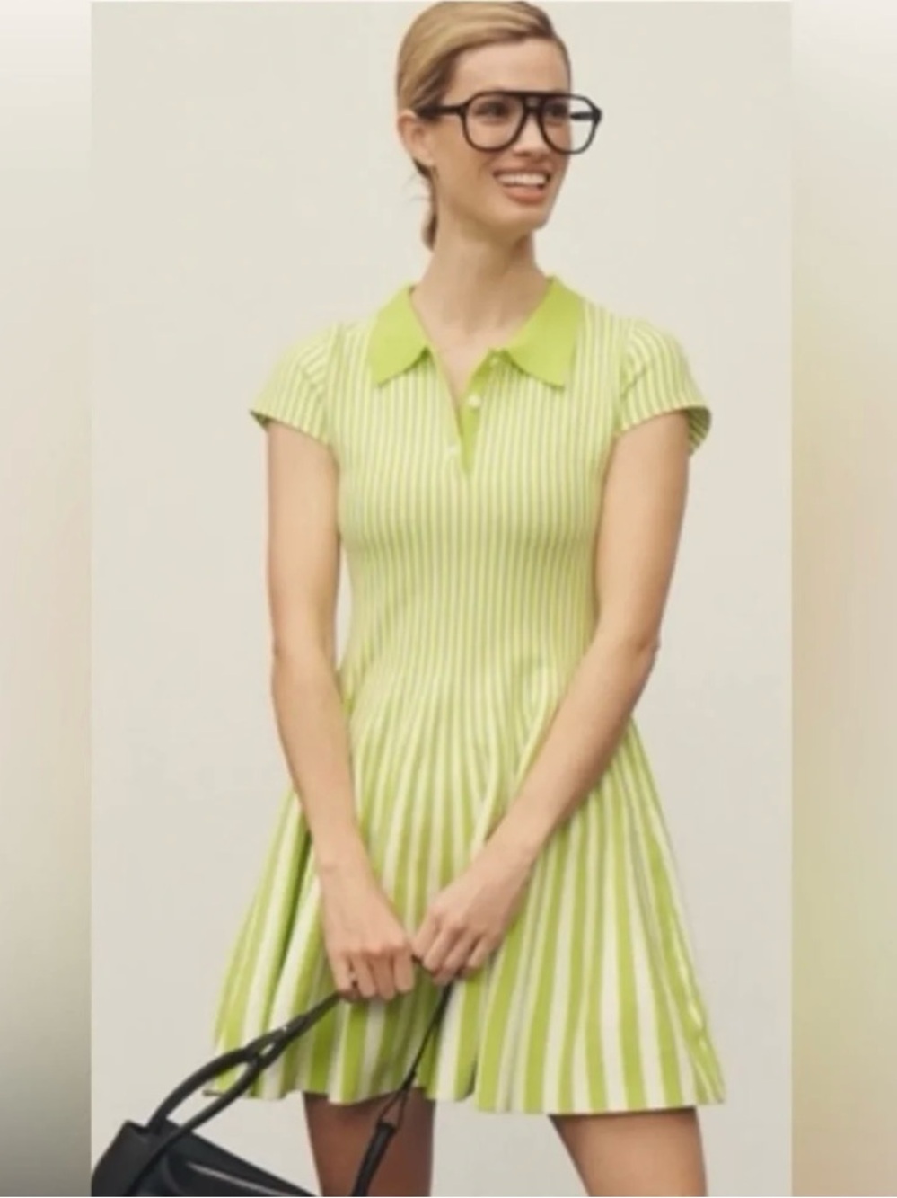 Anthropologie Lime Green Striped Polo Mini Dress